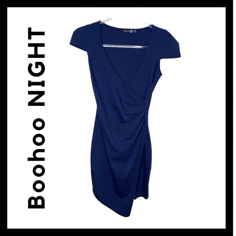 boohoo Night Navy Draped Dress